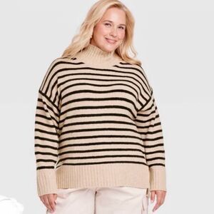 NWT A New Day cozy knit mock turtleneck striped sweater size XL